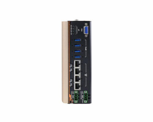 POC-500 Series - Fanless ultra-compact embedded PC with AMD Ryzen™ V1000 CPU and PoE+, USB 3.0 and MezIO™ interface - front