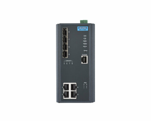 EKI-7708G-4FP - Industrieller 8-Port Unmanaged Gigabit PoE Ethernet Switch mit 4x Gigabit-PoE- und 4x SFP- Ports - front