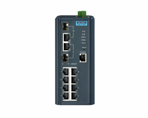 EKI-7710E-2CPI-AE - Industrieller 10-Port Managed Gigabit PoE Ethernet Switch mit 8x PoE und 2x SFP-Combo Ports - front
